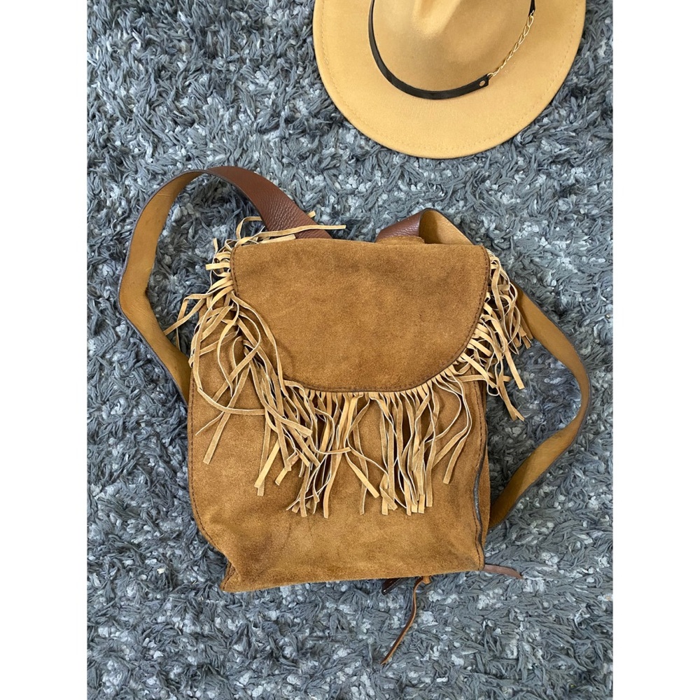 100% Genuine Leather Boho Fringe Backpack